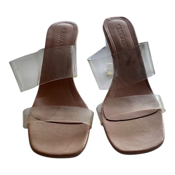 Fashion Transparent Block Heel Shoes Beige - Picture 3 of 8